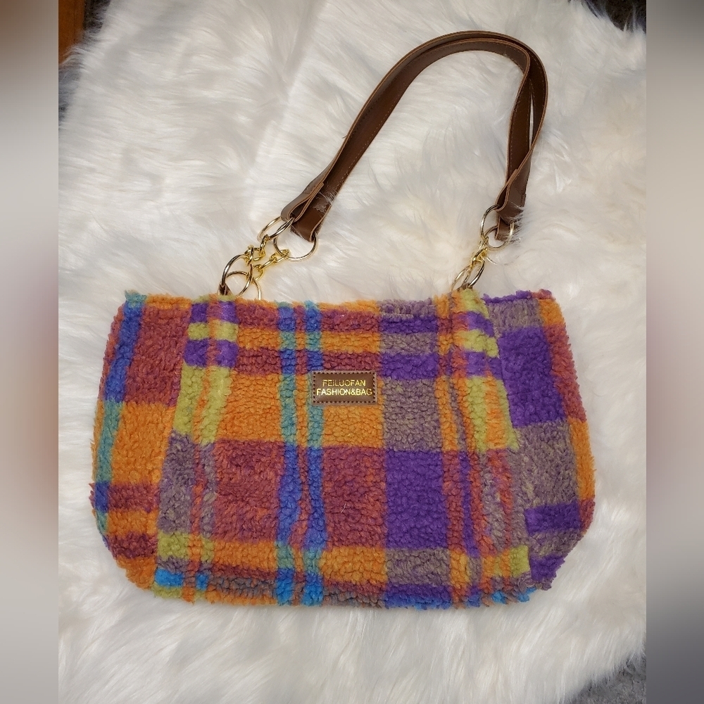 Fuzzy Color Block Bright Purse